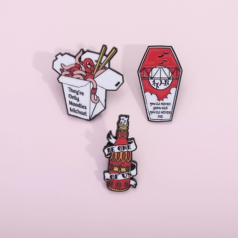 Cartoon Movie Theme Enamel Brooch Pin Set Alloy Noodle Box Coffin Bottle Shape Retro Gothic Badge Jewelry For Backpack Clothes Accessory