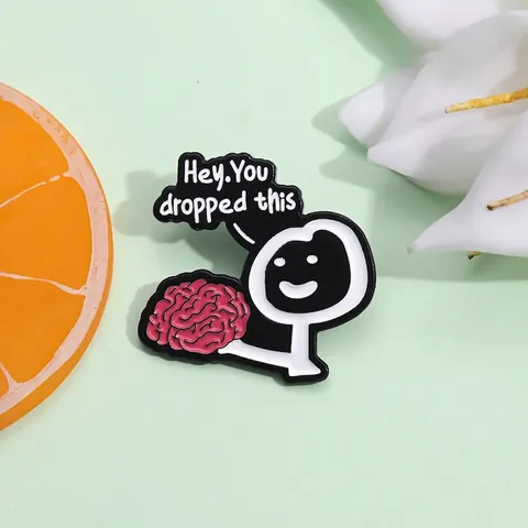 Broche Rigolote en Émail Cerveau Dessin Animé Hey You Dropped This Pin's Cerveau pour Halloween Accessoire de Sac