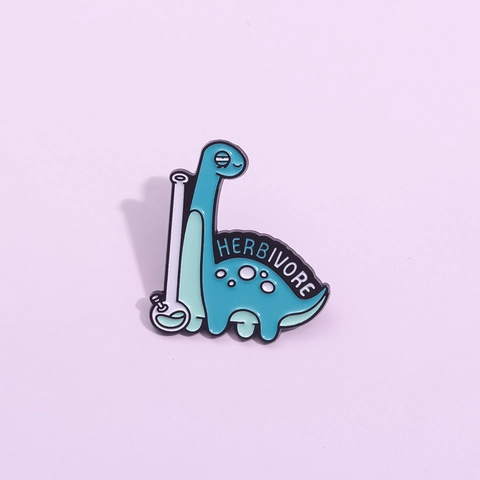 Simpatica Spilla in Smalto a Forma di Dinosauro Blu Cartone Animato Lettera Herbivore Spilla in Lega per Zaino Accessori