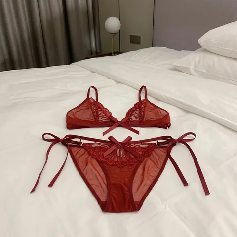 Completo Lingerie Sexy in Pizzo a Farfalla da Donna Reggiseno e Mutandina Ricamati in Rete Trasparente Abbigliamento Notturno