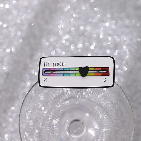 Pin de Esmalte Creativo con Deslizador de Estado de Ánimo Interactivo Forma de Corazón Barra de Progreso Arco Iris Broche de Emoticono de Personalidad Accesorios de Moda Regalo