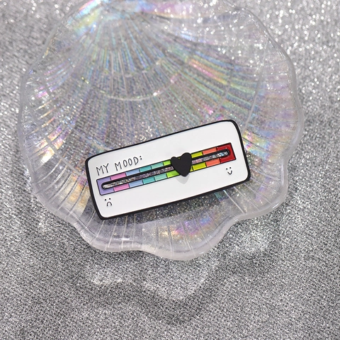 Pin de Esmalte Creativo con Deslizador de Estado de Ánimo Interactivo Forma de Corazón Barra de Progreso Arco Iris Broche de Emoticono de Personalidad Accesorios de Moda Regalo