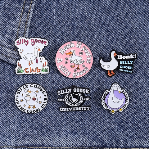 Cute Cartoon Silly Goose Alloy Brooch Funny Slogan Metal Badge For Backpack Clothes Accessory Decorative Lapel Pin Unisex Gift