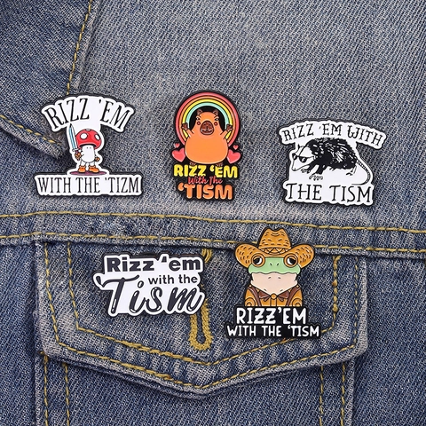 Broche en Émail Créative de Dessin Animé Alliage de Zinc Motif Grenouille Cowboy Capybara Opossum Champignon Badge Meme Accessoires Pour Étudiants Unisexe