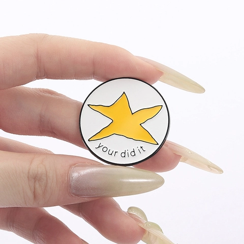 Cartoon Round Enamel Brooch Pin For Clothes Yellow Star Your Did It Slogan Alloy Badge Jewelry Decorative Accessory