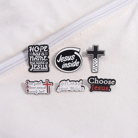 Juego Broches Religiosos Aleación Esmalte Jesus Inside Cruz Cita Bíblica Esperanza Insignia Para Ropa Mochila Joyería