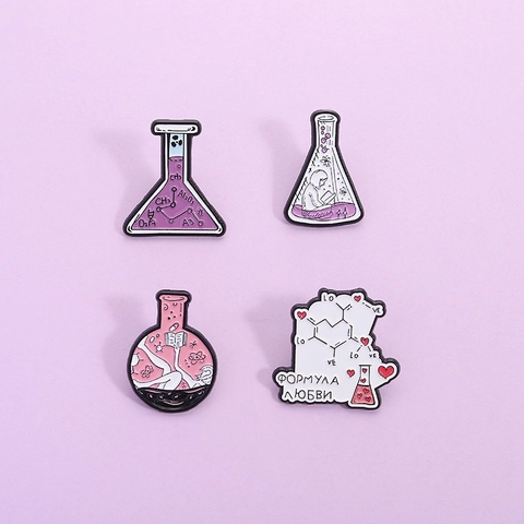 Ciencia Química Laboratorio Esmalte Pin Set Aleación Frasco Tubo de Ensayo Molécula Insignias Estudiantes Científicos Joyería