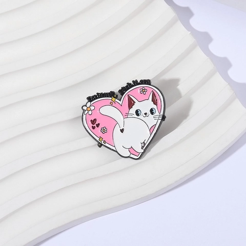 Spilla in Smalto Gatto Cartone Animato Creativo Simpatico Gattino Cuore Rosa Lega Lacca a Forno Distintivo per Vestiti Borsa