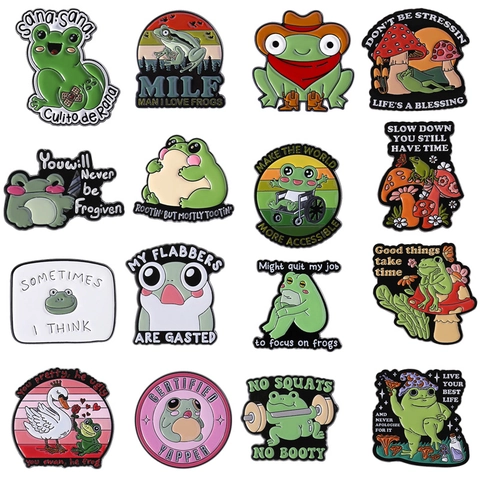 Lindo Broche de Esmalte de Seta de Rana de Dibujos Animados Pin de Aleación Personalizado para Mochila Ropa Decoración Divertidos Insignias de Rana Joyas de Regalo