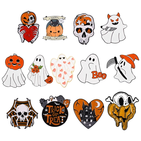 Spilla in Smalto di Halloween Cartone Animato Lega Zucca Fantasma Teschio Pipistrello Distintivo Divertente per Decorazione Zaino