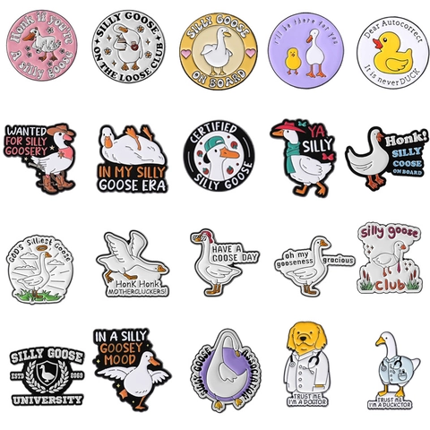 Lustige Silly Goose Era Emaille Pin Legierung Cartoon Ente Gans Brosche Humorvolles Tier Abzeichen Schmuck Geschenk Für Rucksack Kleidung Dekoration