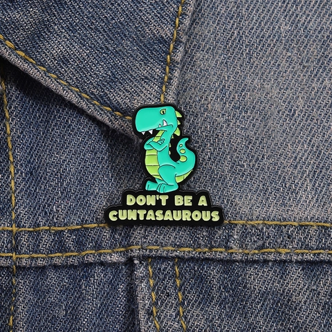 Funny Green Dinosaur Enamel Pin Alloy Brooch Badge For Denim Jacket Hat Cute Animal Quote Lapel Pin Jewelry Accessory