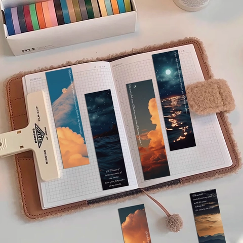 Ensemble de Marque-pages en Papier Espace Univers Ciel Étoilé Vintage Paysage Scénario Marqueurs de Lecture pour Étudiants Bureau École Cadeau