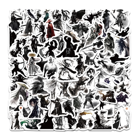 Adesivi in Stile Pittura a Inchiostro Wuxia Spadaccino Silhouette Stile Artistico Cinese Decalcomanie PVC Opaco per Diario Laptop