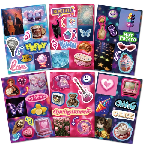 Adesivi per Scrapbooking Estetici Retro Y2K Vintage Farfalla Cuore DIY Journaling Decals per Decorazione Cover Cellulare