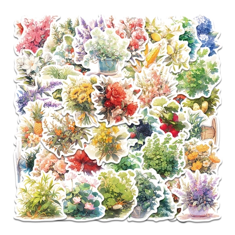 Adesivi Botanici Acquerello Piante Fiori Impermeabili DIY Vinyl Decals Per Scrapbooking Diario Valigia Laptop Frigorifero