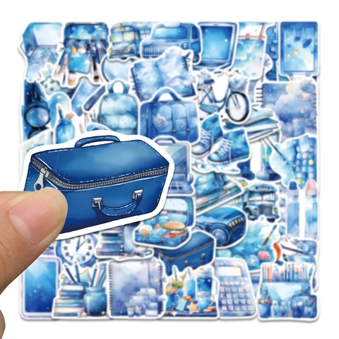 Autocollants Esthétiques Bleu Aquarelle Imperméables en PVC pour Ordinateur Portable Valise Scrapbooking Journal Décor