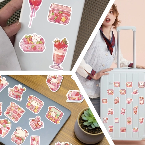 Adesivi Graffiti Snack Rosa Carini Decalcomanie in PVC Impermeabili per Borraccia Laptop Telefono Scrapbooking Decorazione Diario