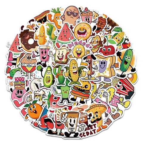 Adesivi in PVC Cibo e Frutta Cartoni Animati Impermeabili Decorativi per Laptop Valigia Chitarra Tazza Diario Scrapbooking per Bambini