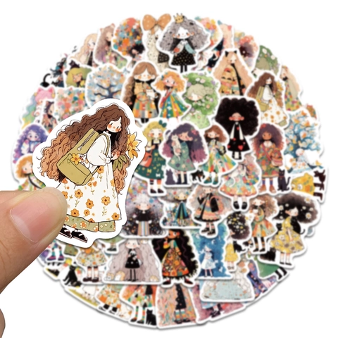Ästhetische Cartoon Mädchen Aufkleber Wasserdichte PVC Abziehbilder Für Scrapbooking Journaling Laptop Gepäck Wasserflasche Hand Gezeichnete Deko