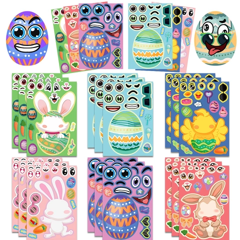Easter DIY Stickers Cartoon Rabbit Egg Chick PVC Matte Waterproof Scrapbooking Stickers For Kids Party Decorations DIY Craft