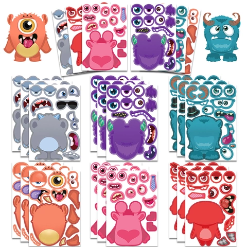 Monster Puzzle Gesicht Machen Sticker Für Kinder DIY Cartoon Graffiti Dekorative PVC Matte Pädagogische Spielzeug Aufkleber Für Jungen Mädchen