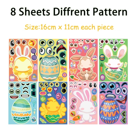 Easter DIY Stickers Cartoon Rabbit Egg Chick PVC Matte Waterproof Scrapbooking Stickers For Kids Party Decorations DIY Craft