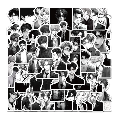 Adesivi Impermeabili Personaggio Anime Maschile Stile Comic Bianco E Nero Decalcomanie Decorative DIY per Laptop Valigia Skateboard