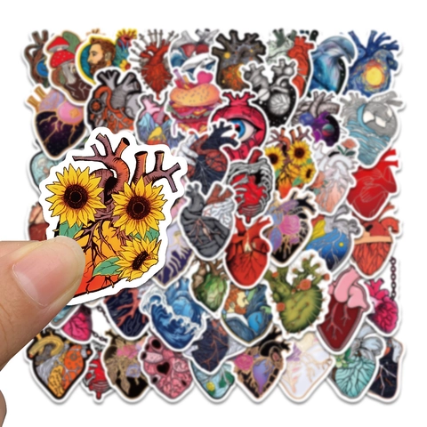 50Pcs Creative Anatomical Heart Waterproof Graffiti Stickers Artistic PVC Decals For Laptop Skateboard Helmet Luggage DIY Decor