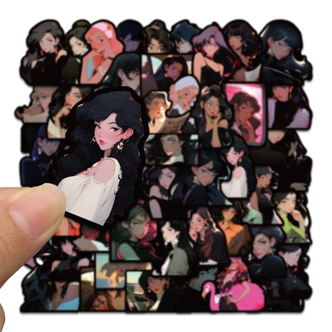 Vintage Anime Mädchen Aufkleber Wasserdicht PVC Retro Illustration Aufkleber Für DIY Handyhülle Laptop Scrapbook Bedruckt Dekor