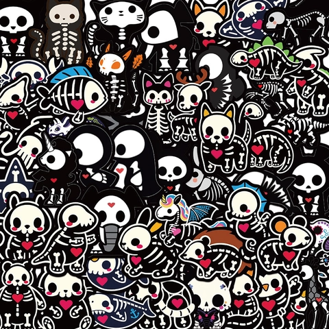 Coole Tier Skelett Doodle Aufkleber Wasserdichte PVC Totenkopf Graffiti Aufkleber Für Laptop Gitarre Gepäck DIY Deko