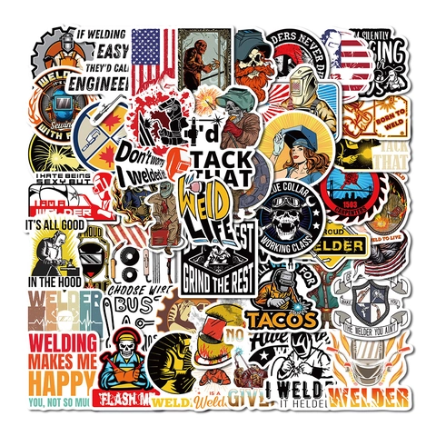 Welder Theme Waterproof PVC Stickers Retro Cartoon Industrial Style Decoration For Laptop Toolbox Helmet Luggage DIY Graffiti