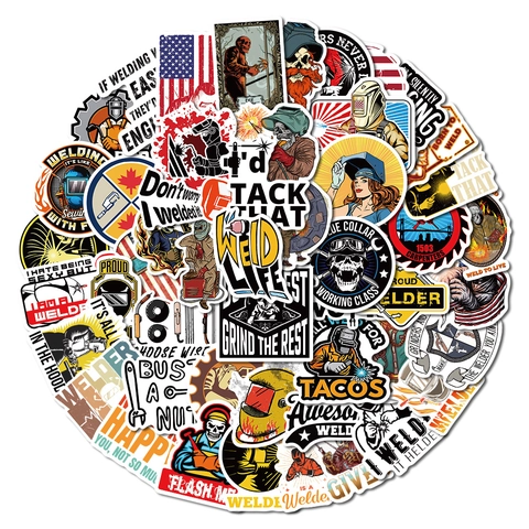 Welder Theme Waterproof PVC Stickers Retro Cartoon Industrial Style Decoration For Laptop Toolbox Helmet Luggage DIY Graffiti