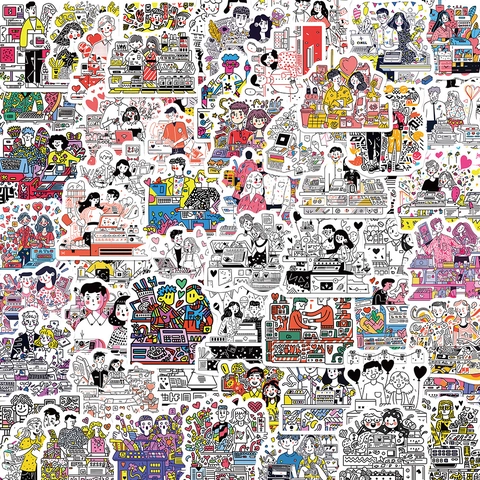 Süße Paar Alltag Cartoon Aufkleber Wasserdicht PVC Matt Decals Für Journaling Handy Laptop DIY Dekoration Schreibwaren