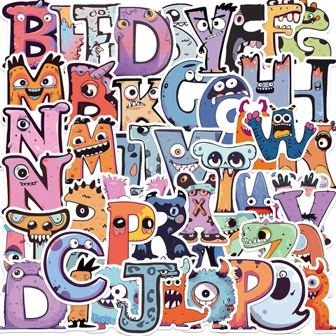 Cartoon Monster Alphabet Stickers Waterproof PVC Decals For Laptop Water Bottle Helmet Decoration For Kids Teens DIY