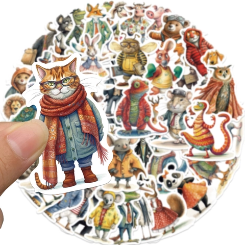 Waterproof Cartoon Anthropomorphic Animal Stickers Watercolor Graffiti Decals For Journal Laptop Luggage DIY Decoration