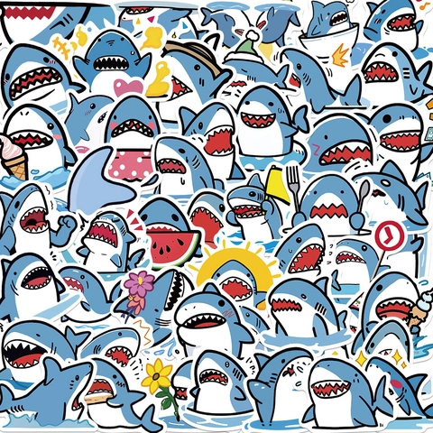 Adesivi Cartoon Squalo Impermeabili per Laptop Skateboard Valigia Simpatici Decalcomanie Animali Doodle Blu e Bianco per Bambini Studenti Adulti