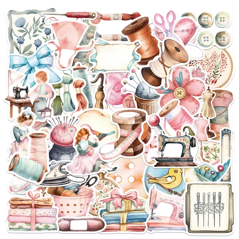 Waterproof PVC Sewing Handicraft Watercolor Stickers For Luggage Laptop Scrapbooking Journaling DIY Decor Decals