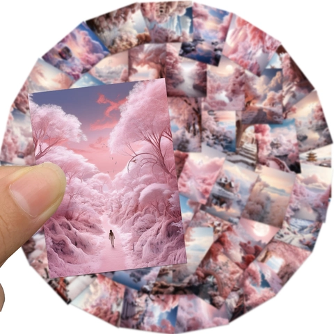 Pegatinas de Paisaje Rosa Estético PVC Impermeable Paisaje de Ensueño Calcomanías para Maleta Laptop Scrapbook DIY Decoración