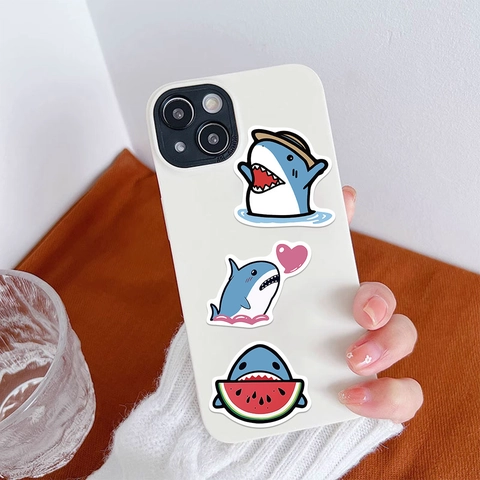 Adesivi Cartoon Squalo Impermeabili per Laptop Skateboard Valigia Simpatici Decalcomanie Animali Doodle Blu e Bianco per Bambini Studenti Adulti