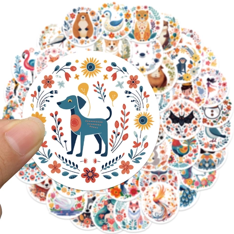 Cute Cartoon Animal Flower Wreath PVC Waterproof Stickers For Water Bottle Laptop Phone Case Scrapbook DIY Decoration
