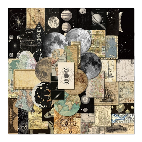 Vintage World Map Astronomy Planet PVC Waterproof Stickers For Journaling Phone Guitar DIY Retro Aesthetic Decals