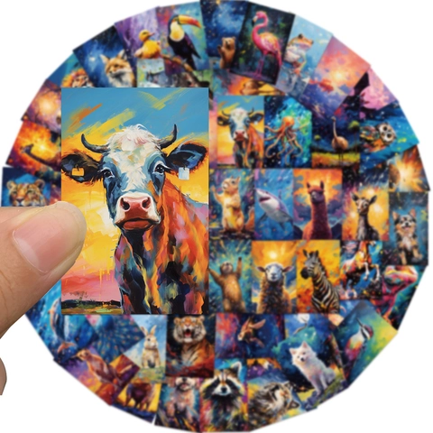 Adesivi Illustrazione Animale Colorata Galassia Pittura a Olio Decalcomanie per Valigia Diario Cover Telefono Decorazione