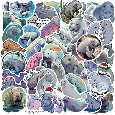 Cartoon Manatee Doodle Stickers Waterproof PVC Decorative Decals For Laptop Luggage Journal Notebook Stationery Accessory