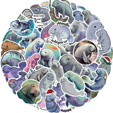 Cartoon Manatee Doodle Stickers Waterproof PVC Decorative Decals For Laptop Luggage Journal Notebook Stationery Accessory