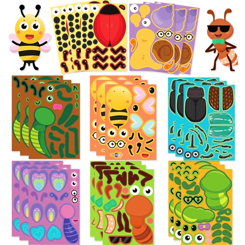 DIY Insekt Puzzle Aufkleber Für Kinder Cartoon Biene Marienkäfer Ameise Schnecke Pädagogische PVC Wasserdichte Aufkleber Für Notizbuch Scrapbook Dekoration