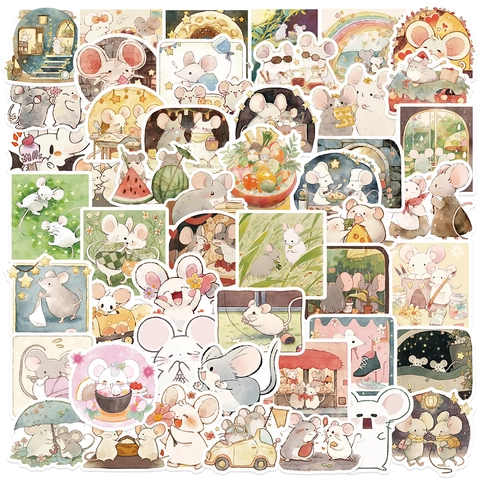 Kawaii Mouse Bro Cartoon Stickers For Journaling Luggage Helmet Waterproof PVC Decorative Decals For Kids Students Adults