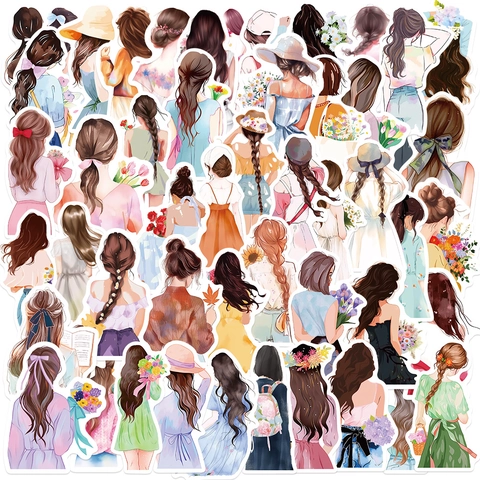 Simpatici Adesivi Acquerello Schiena Ragazza PVC Impermeabile Decalcomanie Decorative per Album Laptop Telefono Diario Cancelleria Estetica