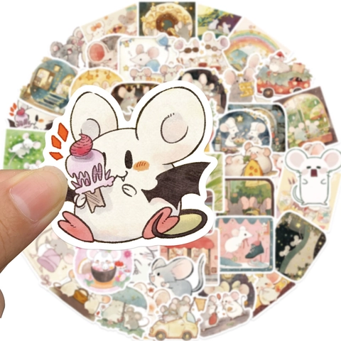 Kawaii Mouse Bro Cartoon Stickers For Journaling Luggage Helmet Waterproof PVC Decorative Decals For Kids Students Adults