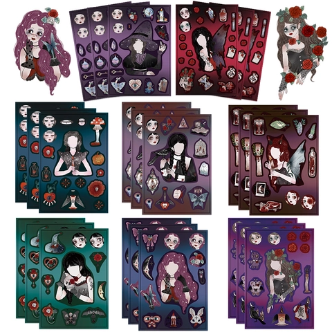 Adesivi Gotici Ragazza Rosa Magia Oscura Strega Scrapbooking Fai Da Te Diario Mistero Occulto Horror per Ragazze